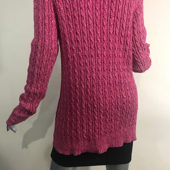 Croft & Barrow Women's Medium Red Pink White Cable Knit Sweater V Neck Tunic Top - Picture 11 of 15
